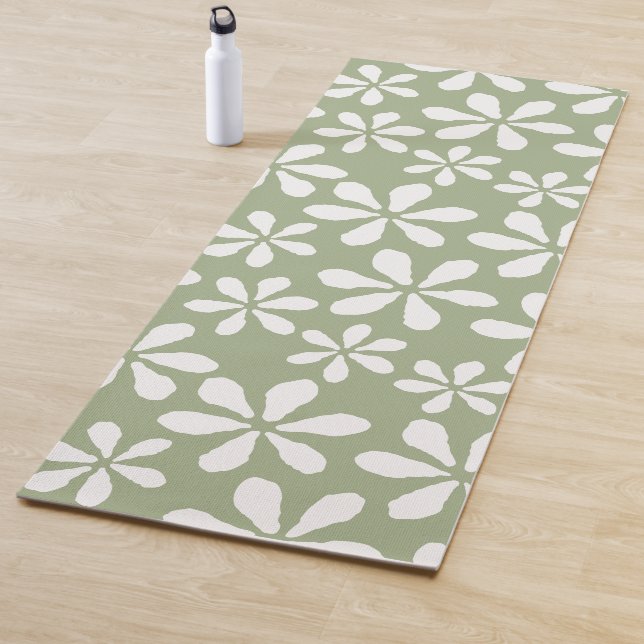 Floral Pattern Girly Sage Green Botanical Flower Yoga Mat (In Situ)