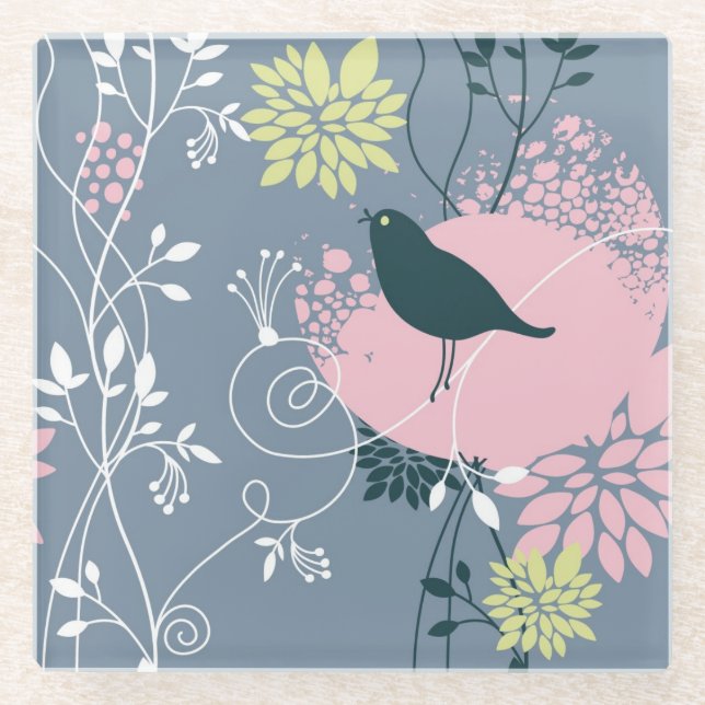 Floral Pattern Glass Coaster (Front)