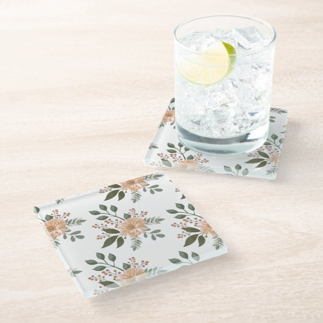 Floral Pattern Glass Coaster (Angled)