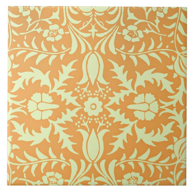 Floral Pattern, gold and pastel yellow design, Tile (Front)
