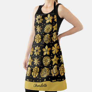 Floral pattern gold doodle rose personalised name apron