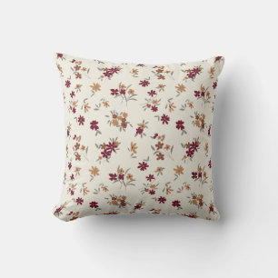 Floral Pattern Gold Grey Maroon Ditsy Cushion