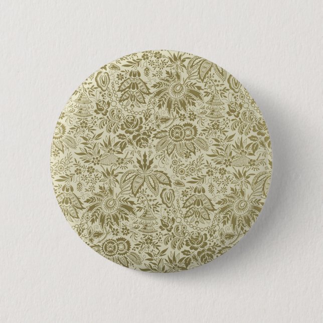 Floral Pattern Green Sage Antique Damask 6 Cm Round Badge (Front)