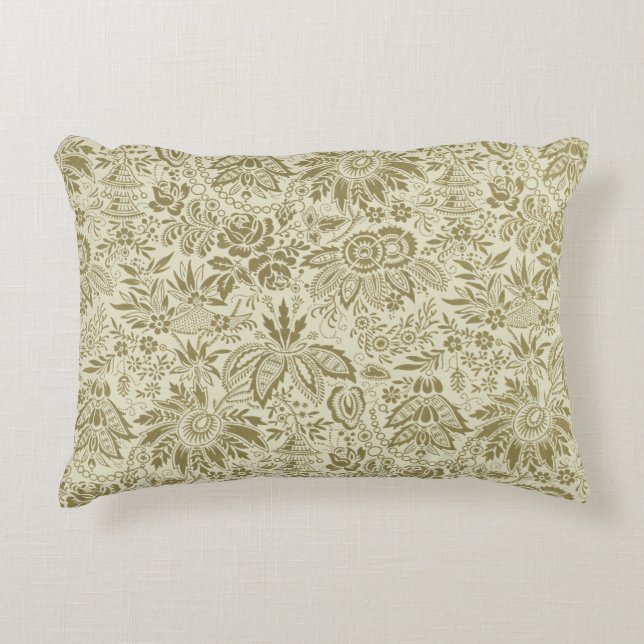 Floral Pattern Green Sage Antique Damask Decorative Cushion (Front)