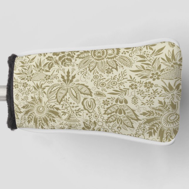 Floral Pattern Green Sage Antique Damask Golf Head Cover (Front)