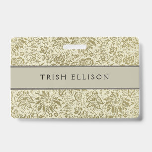 Floral Pattern Green Sage Antique Damask ID Badge