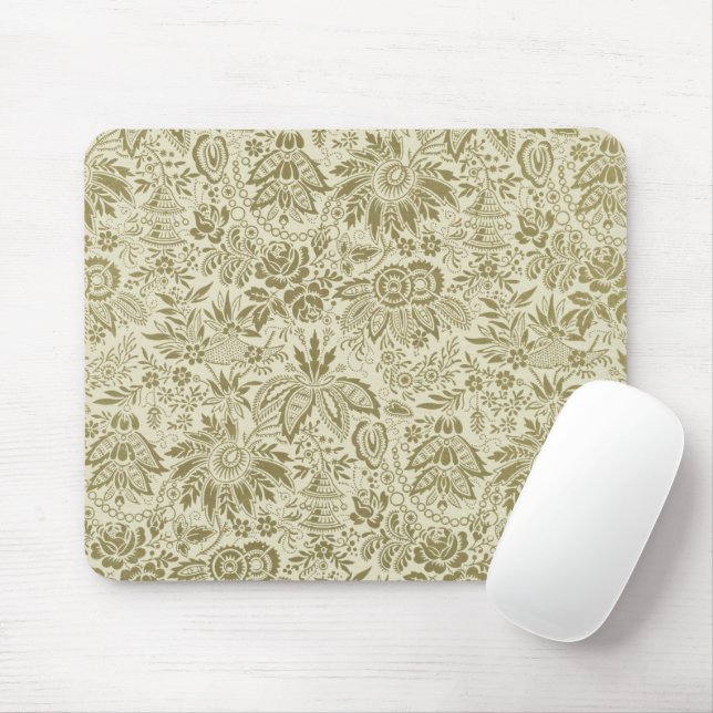 Floral Pattern Green Sage Antique Damask Mouse Mat (With Mouse)