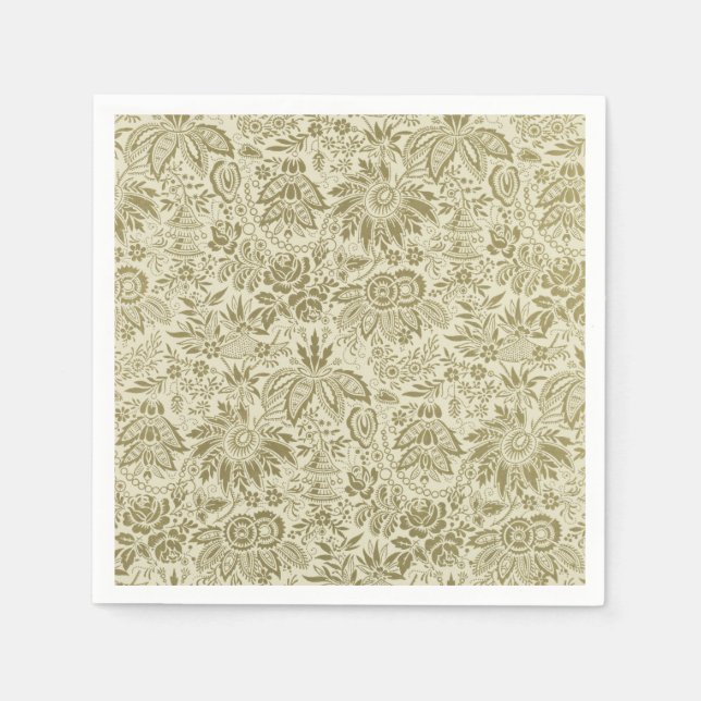 Floral Pattern Green Sage Antique Damask Napkin (Front)