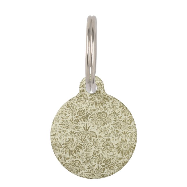 Floral Pattern Green Sage Antique Damask Pet Tag (Front)
