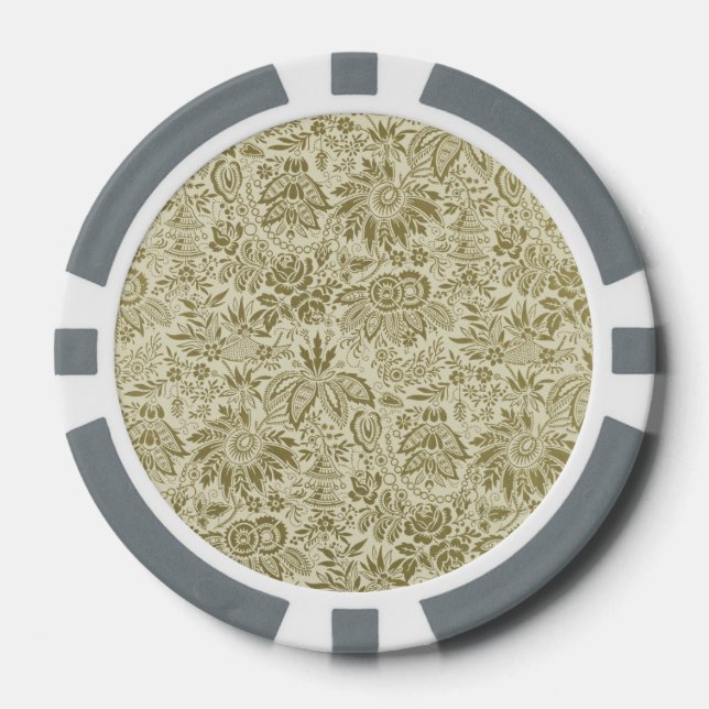 Floral Pattern Green Sage Antique Damask Poker Chips (Front)
