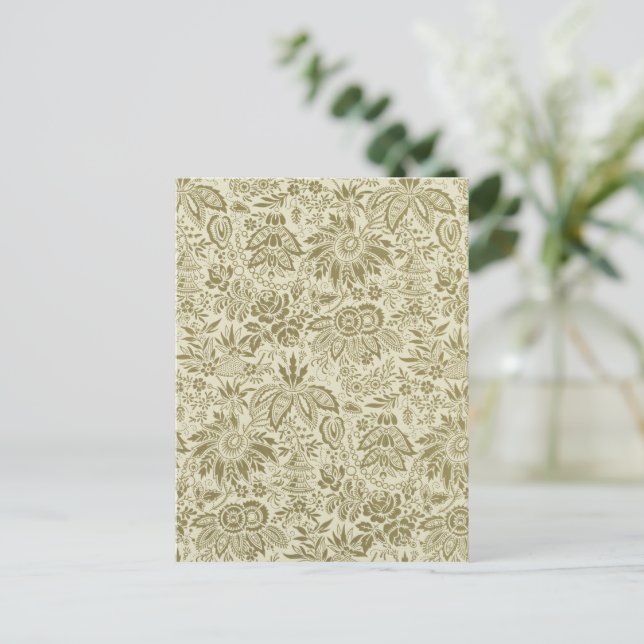 Floral Pattern Green Sage Antique Damask Postcard (Standing Front)