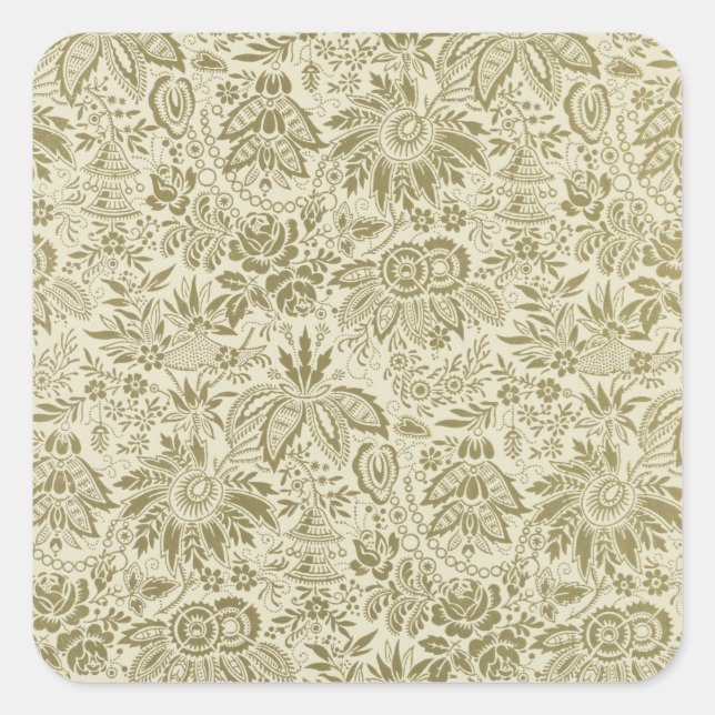 Floral Pattern Green Sage Antique Damask Square Sticker (Front)