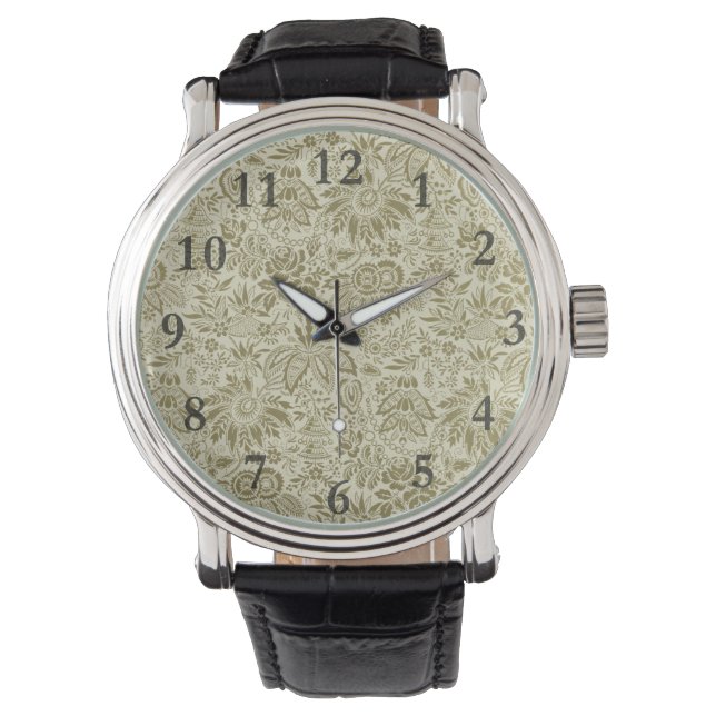 Floral Pattern Green Sage Antique Damask Watch (Front)