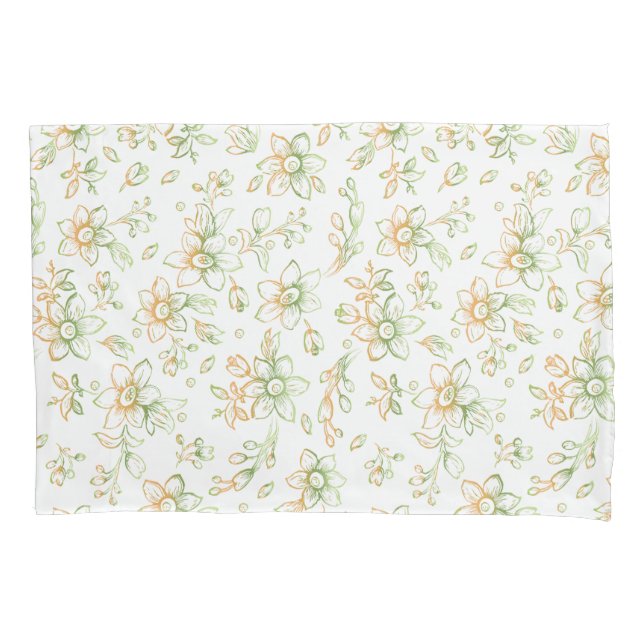 Floral Pattern Green Yellow  Pillowcase (Front)