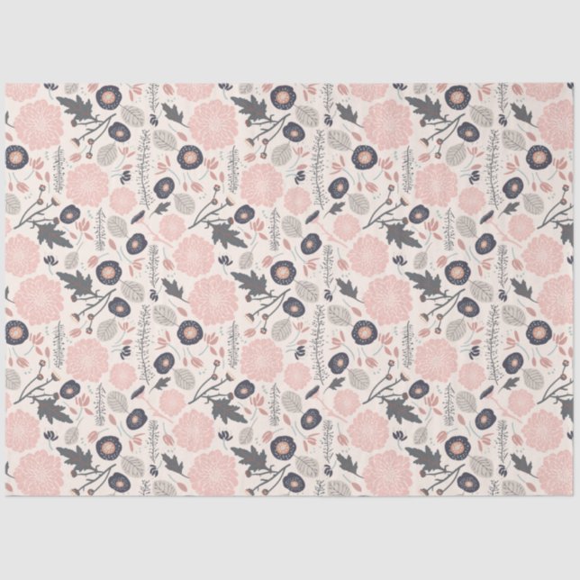 Floral Pattern Grey Pink Black Tissue Paper (Front)