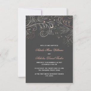 Floral Pattern Grey w/Tulip- 3x5 Wedding Announce Invitation