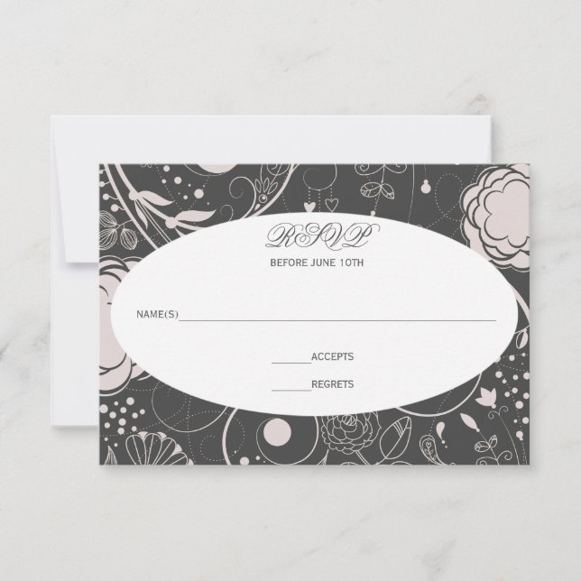 Floral Pattern Grey/White - RSVP Card (Front)