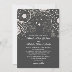 Floral Pattern Grey/White - Wedding Invitation