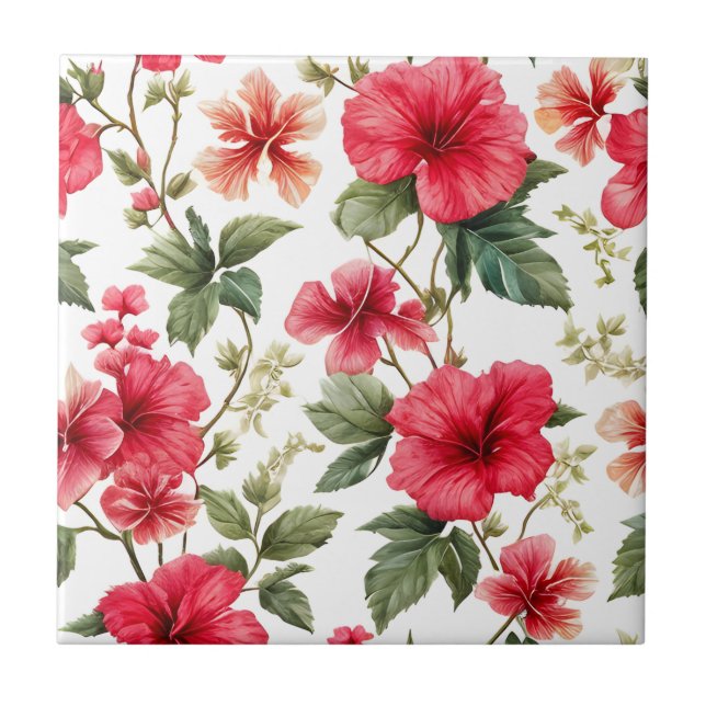 Floral Pattern Hibiscus Flowers Tile (Front)