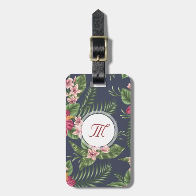 Floral pattern Hibiscus Monogram Luggage Tag (Front Vertical)