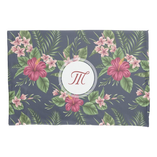 Floral Pattern Hibiscus Monogram Pillow Case (Front)