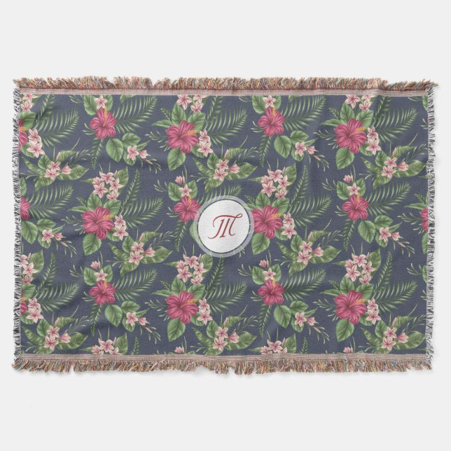 Floral Pattern Hibiscus Monogram T Blanket (Front)