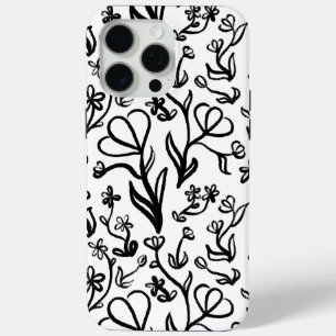 Floral Pattern in Black and White iPhone 15 Pro Max Case