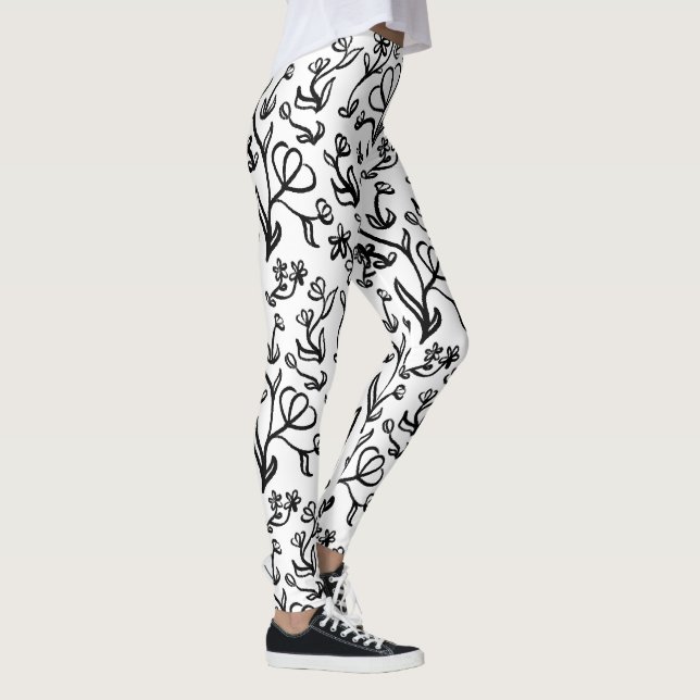 Floral Pattern in Black and White Leggings (Right)