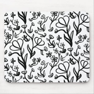 Floral Pattern in Black and White Mouse Mat