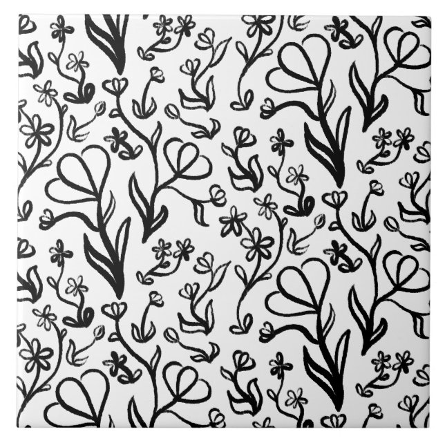 Floral Pattern in Black and White Tile (Front)