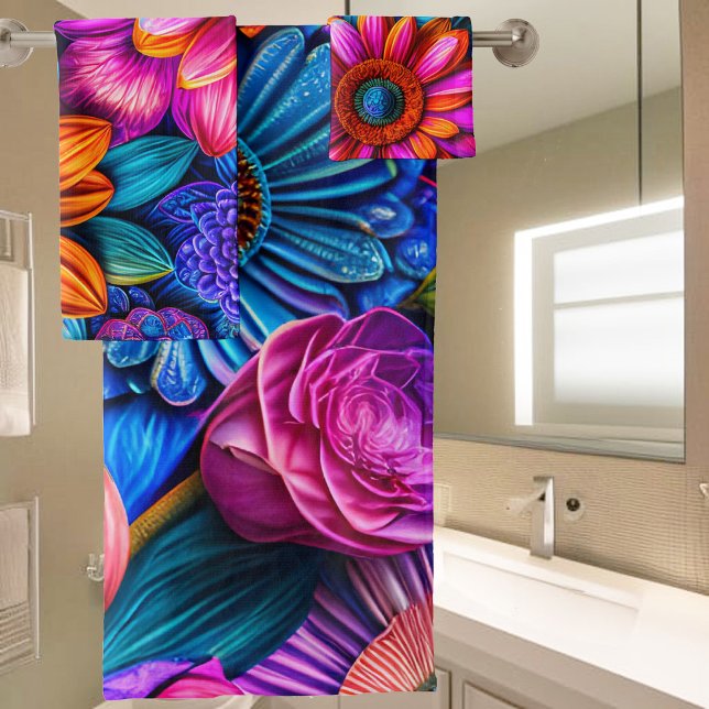 Floral pattern in boho style bath towel set (Creator Uploaded)