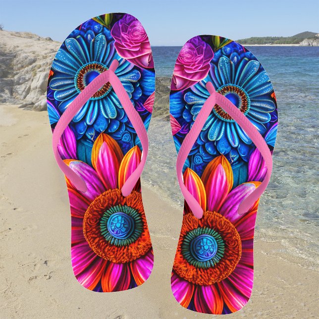 Floral pattern in boho style flip flops (Creator Uploaded)