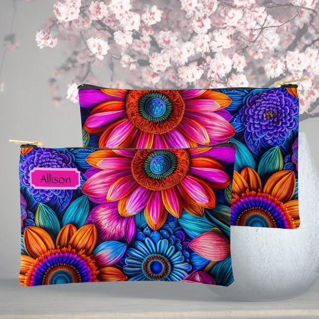Floral pattern in boho style, personalizable  accessory pouch (Creator Uploaded)