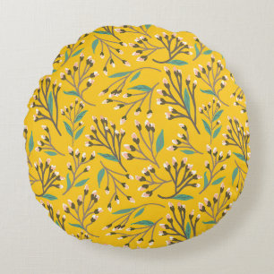 Floral Pattern in delicate branches and buds Round Cushion