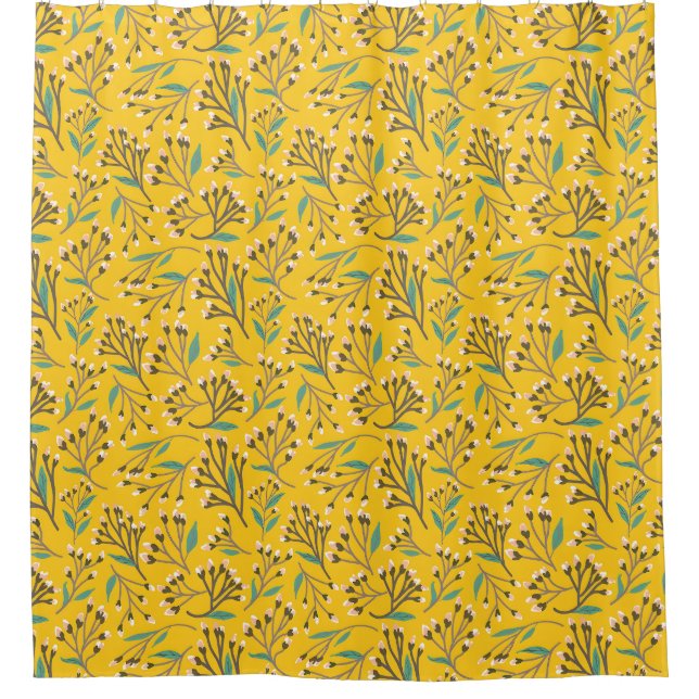 Floral Pattern in  delicate branches and buds Shower Curtain (Front)