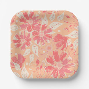 Floral pattern in fashionable peach shades paper plate