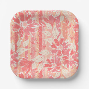 Floral pattern in fashionable peach shades paper plate