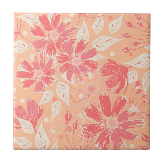 Floral pattern in fashionable peach shades tile (Front)