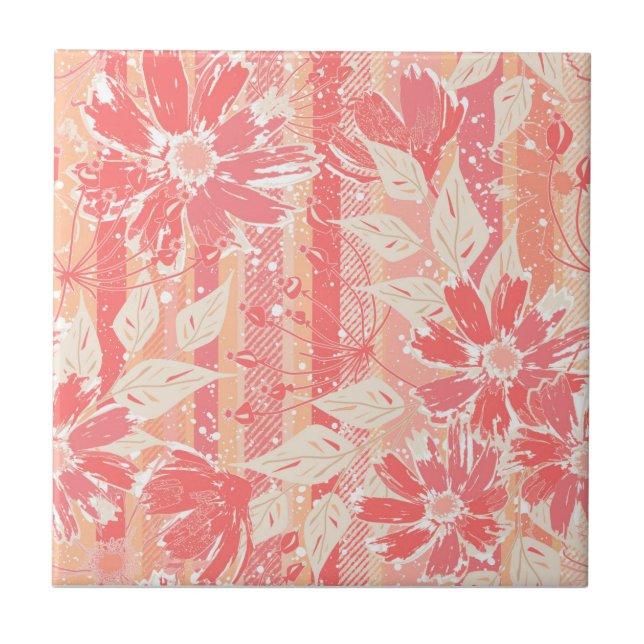 Floral pattern in fashionable peach shades tile (Front)