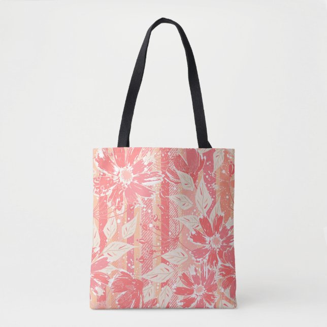 Floral pattern in fashionable peach shades tote bag (Front)