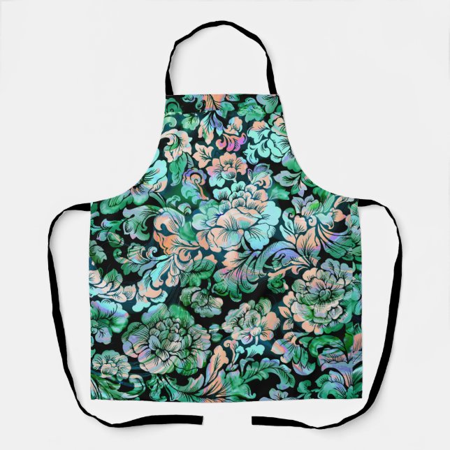 Floral Pattern in Green and Peach Apron (Front)