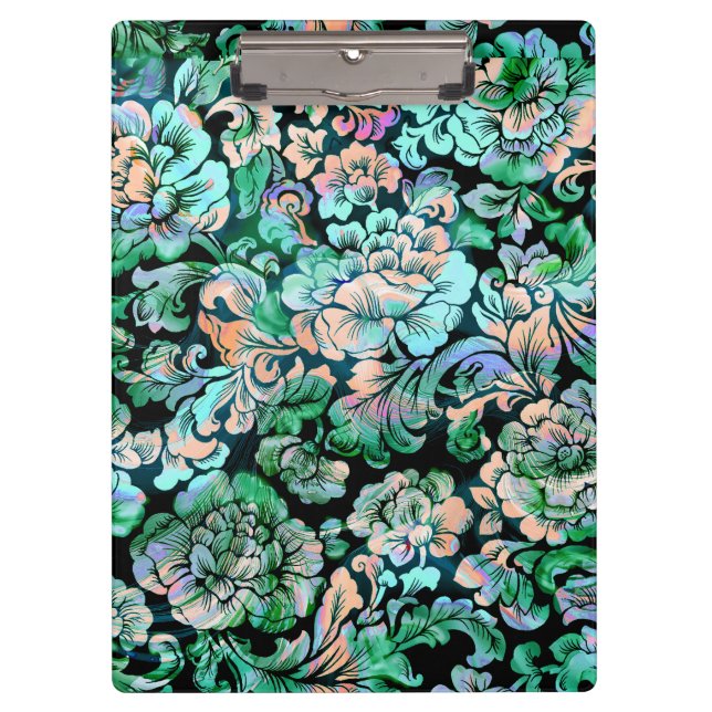 Floral Pattern in Green and Peach Clipboard (Front)