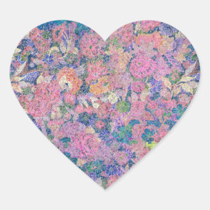 Floral Pattern in Pink and Blue Heart Sticker