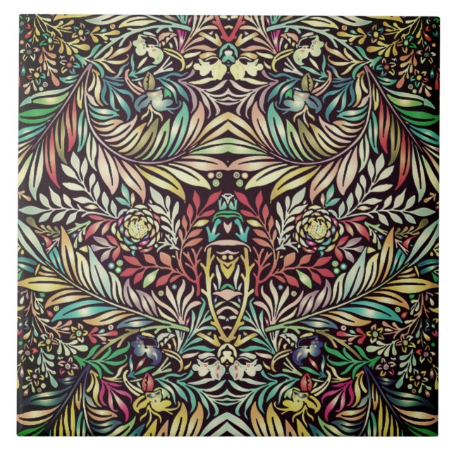 Floral Pattern in Retro Colors, Antique Style Tile (Front)