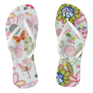 Floral pattern in retro style 2 flip flops