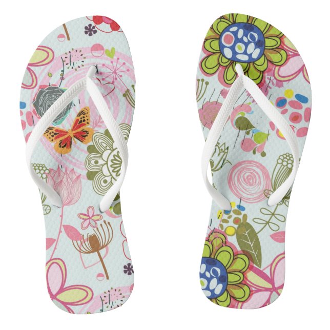 Floral pattern in retro style 2 flip flops (Footbed)