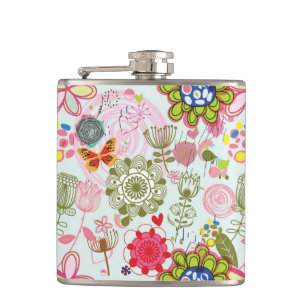 Floral pattern in retro style 2 hip flask
