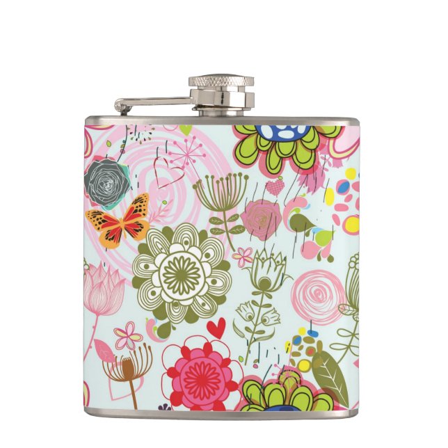 Floral pattern in retro style 2 hip flask (Front)