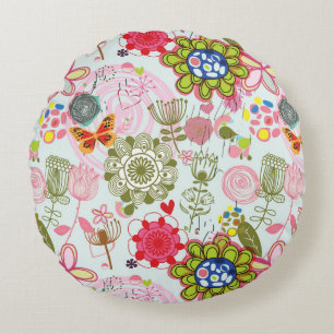 Floral pattern in retro style 2 round cushion