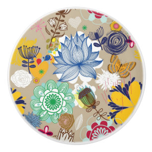 Floral pattern in retro style 3 ceramic knob
